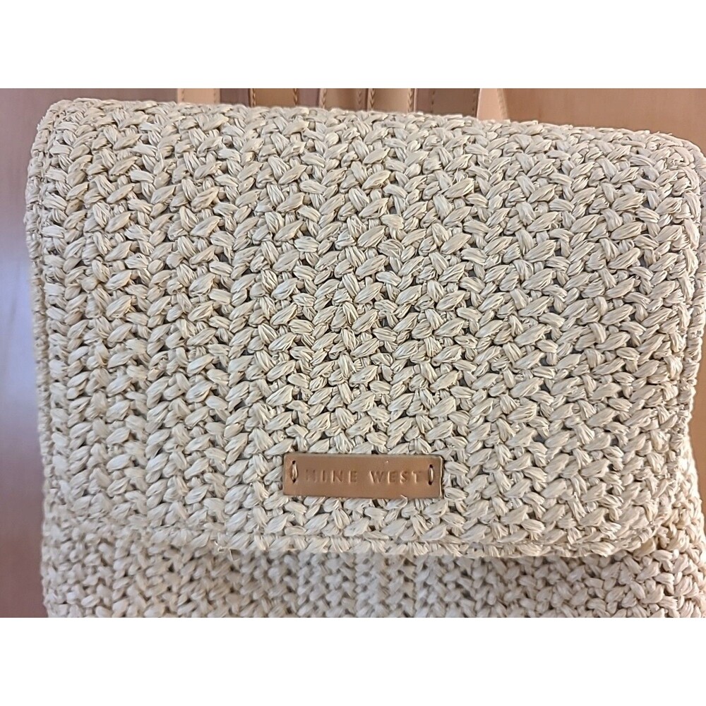 NINE WEST*Vegan* Straw Woven * 2 Tone Natural Colors*Nautical boho - Picture 2 of 13